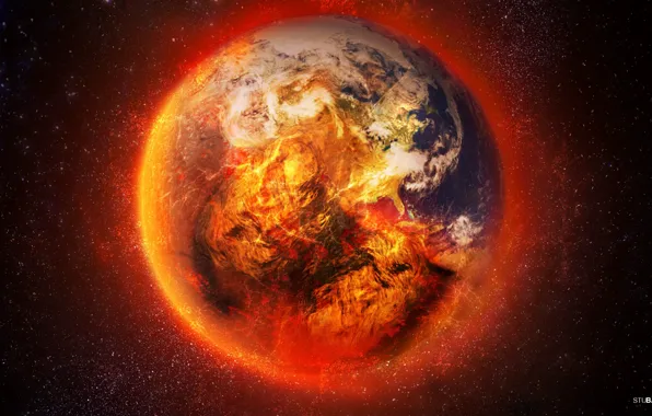 Picture stars, fire, earth, planet