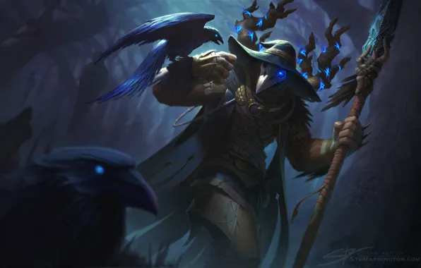 Night, hat, mask, spear, Raven, crow, raven, warlock