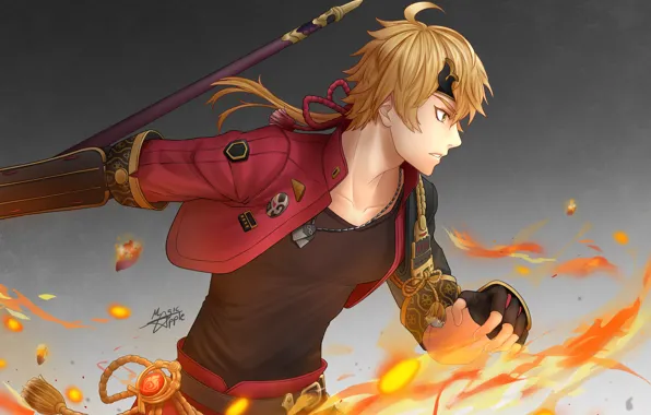 Picture lights, weapons, guy, Genshin Impact, by MagicApple, Thomas