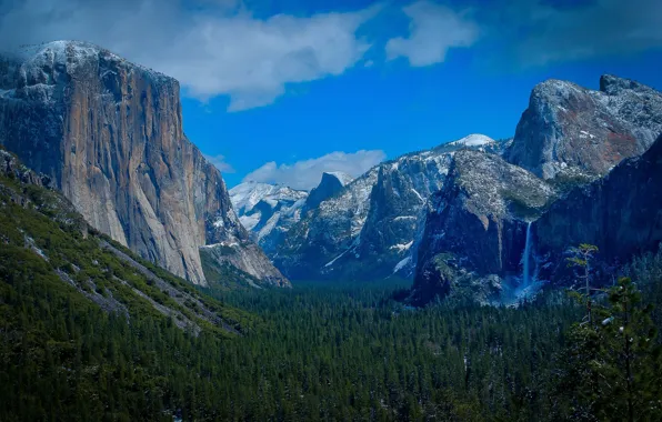 Picture forest, mountains, nature, waterfall, Yosemite National Park