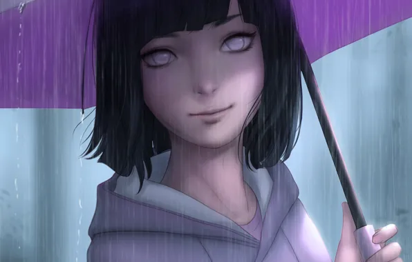 Umbrella, rain, umbrella, girl, Naruto, Naruto, Hinata Hugo