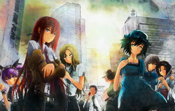 Girl, anime, art, male, makise kurisu, okabe rintarou, shiina mayuri, steins;gate