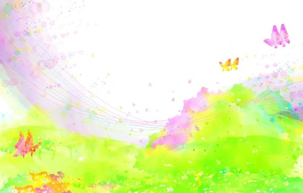 Field, flowers, squirt, butterfly, paint, baby Wallpaper