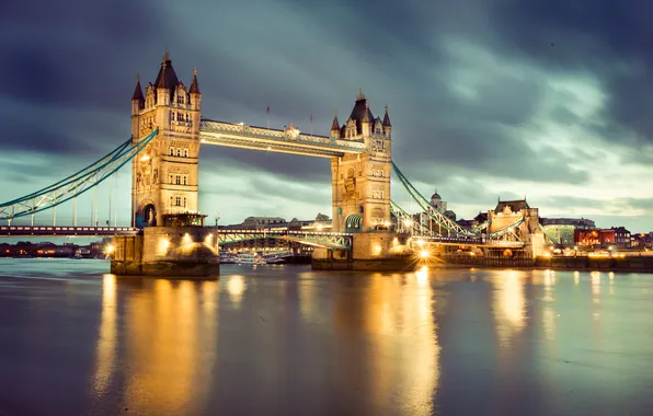 Picture night, England, London, london, night, england, Thames River, Tower bridge
