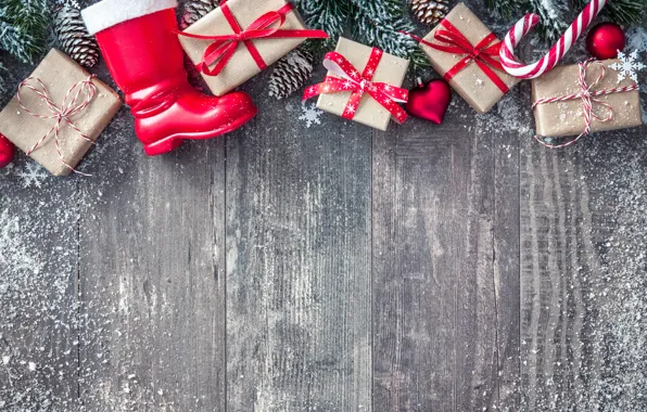 Snow, decoration, New Year, Christmas, gifts, happy, Christmas, wood