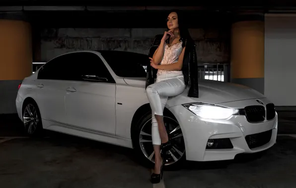 Look, Girls, BMW, beautiful girl, Valeria, white car, posing on the car
