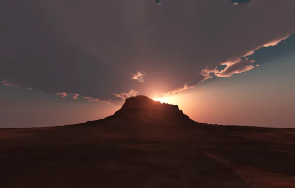 Picture dawn, desert, mountain