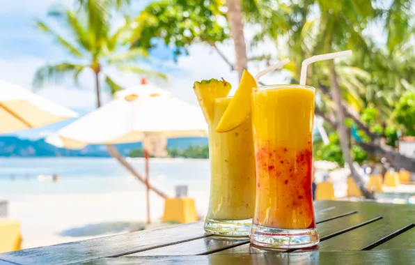 Sea, beach, summer, the sun, palm trees, cocktail, summer, mango