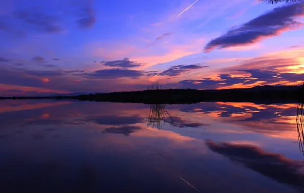 Picture sunset, lake, reflection, the evening