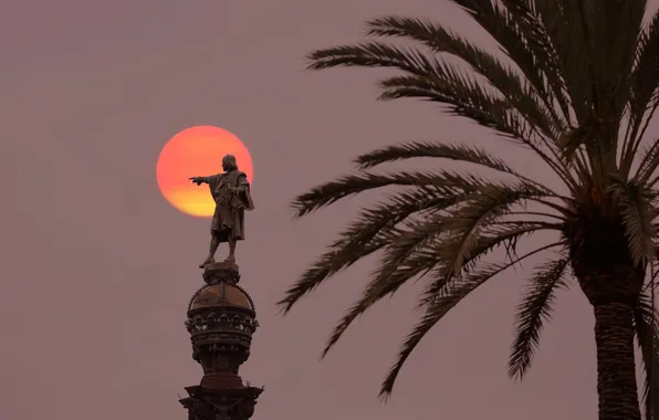 Spain, Barcelona, Columbus monument, Las Ramblas