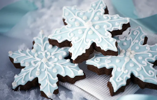 Snowflakes, cookies, dessert, cakes, holidays, sweet, glaze, Christmas