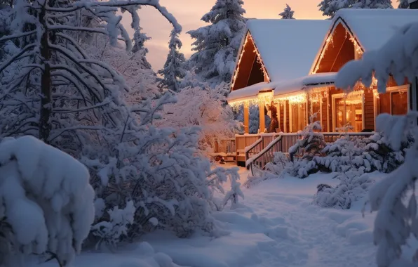 Winter, forest, snow, house, house, hut, forest, winter