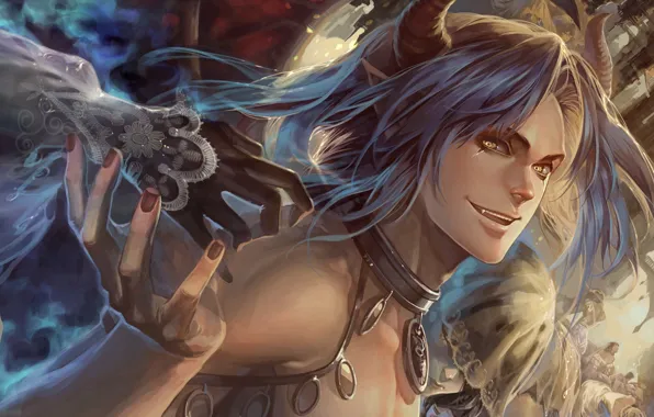 Picture smile, hands, the demon, art, horns, guy