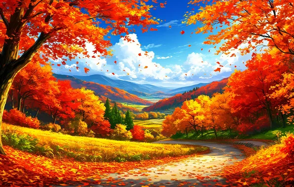 Picture sky, trees, landscape, autumn