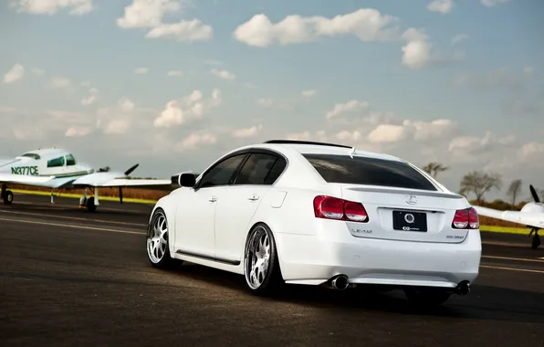 Picture white, the sky, clouds, Lexus, white, the plane, Lexus, runway