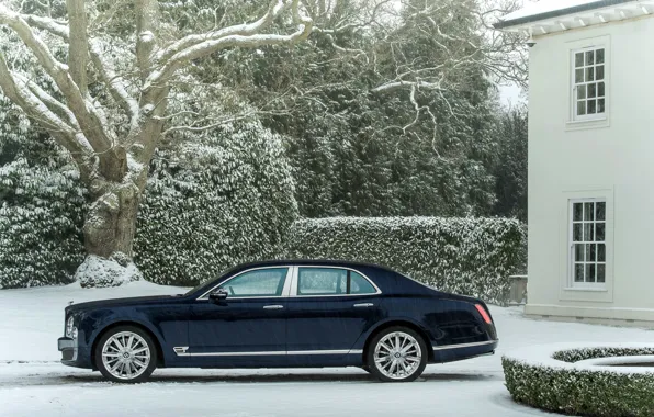 Winter, Auto, Bentley, Blue, Snow, Machine, The building, sedan