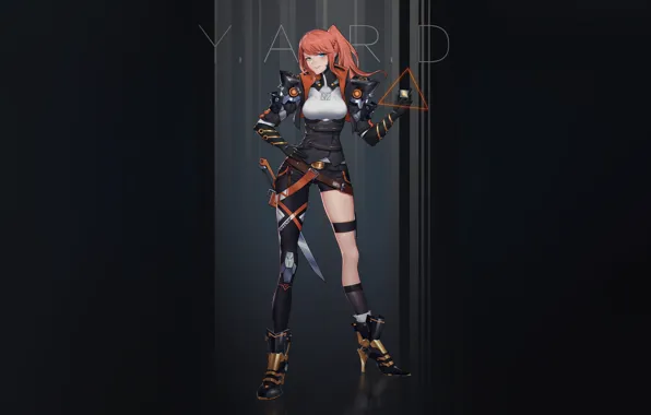 Girl, Red, Art, Future, Minimalism, Swordman, Dagger, Feminine swordman3