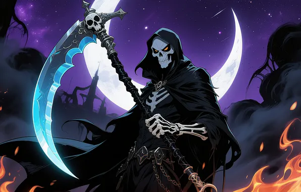 Picture sake, night, cemetery, death, scythe
