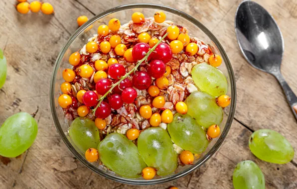 Picture berries, grapes, currants, muesli