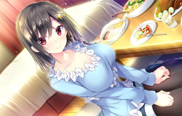 Picture girl, table, sitting, omoi o sasageru otome no melody