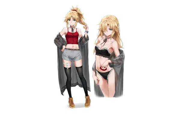 Girl, sexy, lingerie, pantsu, bra, cleavage, shorts, blouse