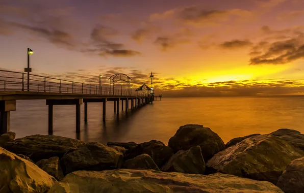 Beach, clouds, reflection, stones, shadow, mirror, pierce, sunrise
