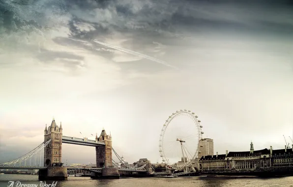 Clouds, bridge, London, Dreamy World