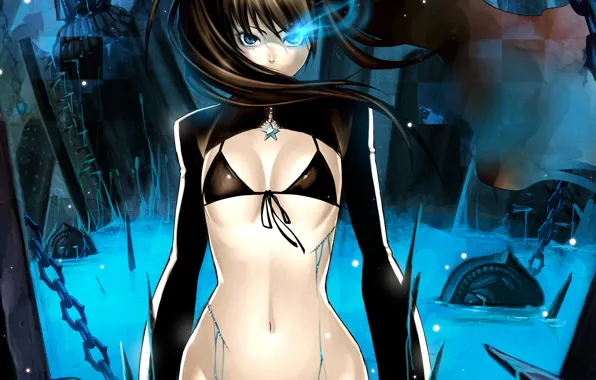 Girl, black rock shooter, anime, water, asterisk, kuroi, mato