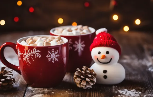 Snowflakes, lights, table, toy, Board, Christmas, mug, Cup