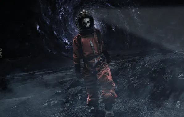 Skull, Space, Loneliness, Astronaut, Death, Male, Black hole