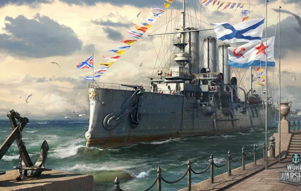Picture Aurora, Holiday, World of Warships, Navy day of Russia
