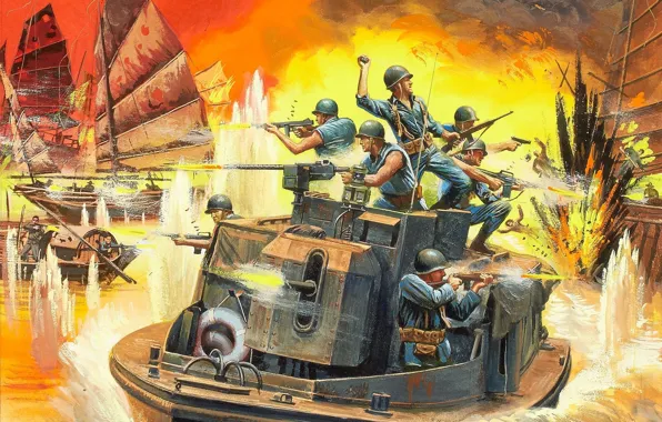 Picture weapons, fire, figure, explosions, art, soldiers, shooting, Vietnam