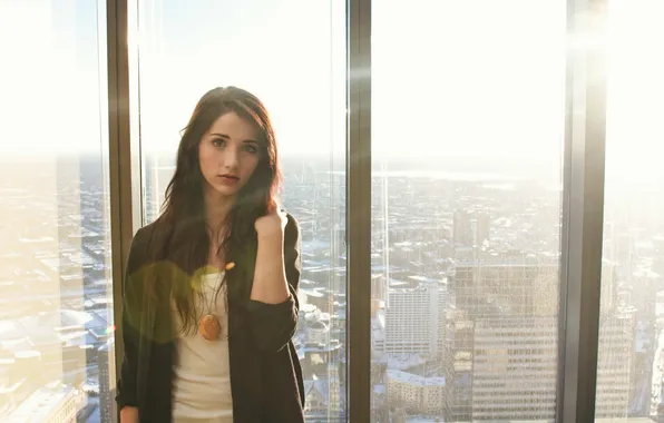 Girl, brunette, window, the rays of the sun, Emily Rudd