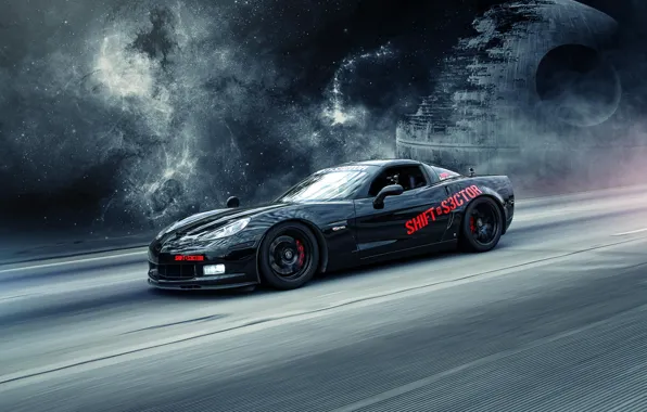 Picture black, Corvette, Chevrolet, Chevrolet, black, Corvette, the death star, Death Star