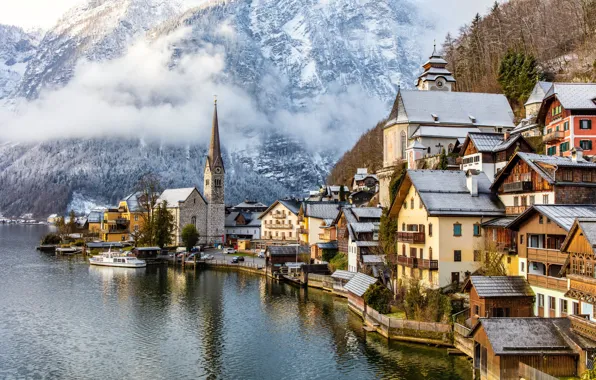Picture mountains, lake, home, Austria, Alps, Austria, Hallstatt, Alps