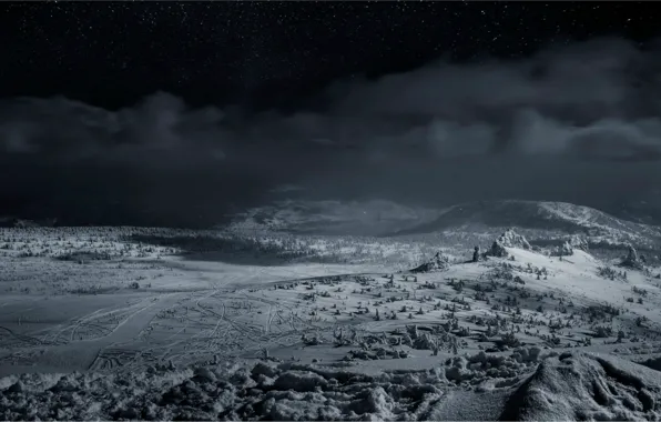 Picture winter, snow, night, Sheregesh, Kemerovo oblast, Kalar highlands