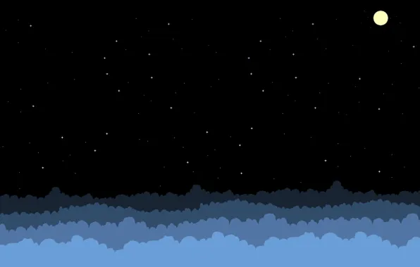 The sky, Clouds, Minimalism, Night, Figure, Stars, The moon, Art