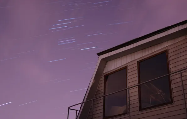 Picture space, stars, clouds, night, house