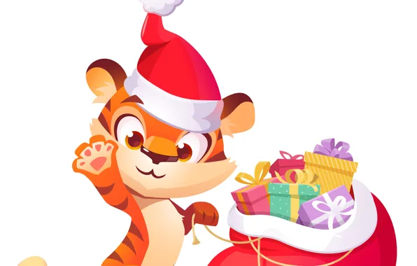 Cute, Tiger, Kitty, Hat, New year, Cub, Baby, Gifts