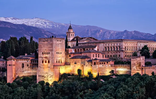 Landscape, mountains, nature, the city, the evening, lighting, fortress, architecture