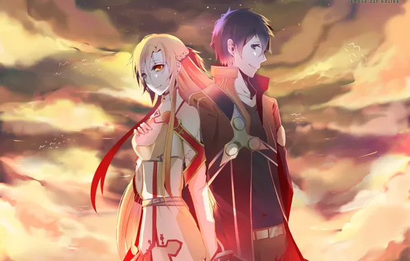 Anime, art, Sword art online, Sword Art Online, Asuna, Kirito