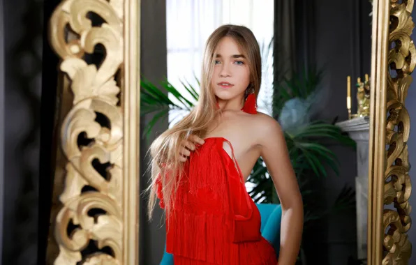 Long hair, model, gorgeous, photoshoot, posing, red dress, hot babe, beautiful face