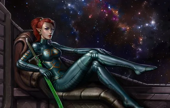 Girl, sword, warrior, art, warhammer 40k, Eldar Farseer, Farseer