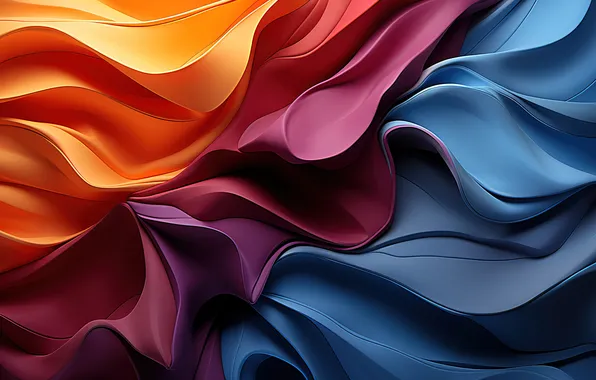 Wave, line, orange, blue, red, abstraction, matter, fabric