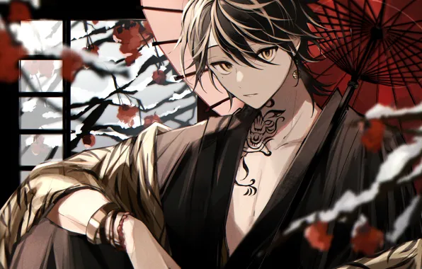 Picture snow, umbrella, tattoo, guy, Kazutora Hanemiya, Tokyo Revengers