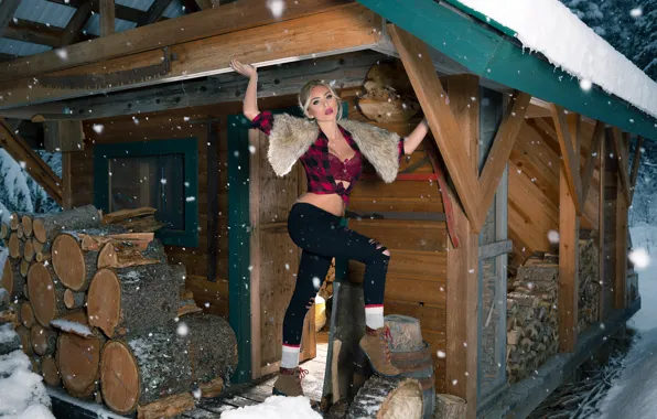 Picture winter, girl, snow, model, playboy, the barn, blonde, the snow