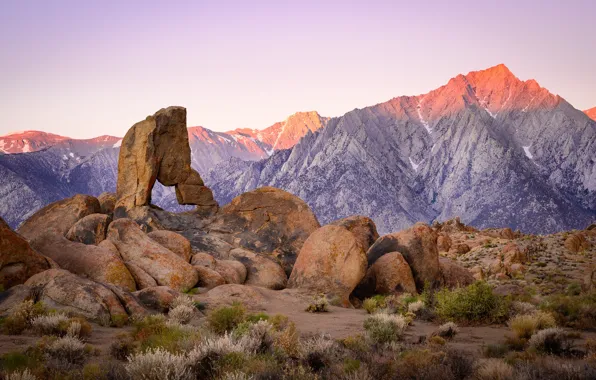 Landscape, sunset, mountains, nature, stones, CA, USA, Sierra