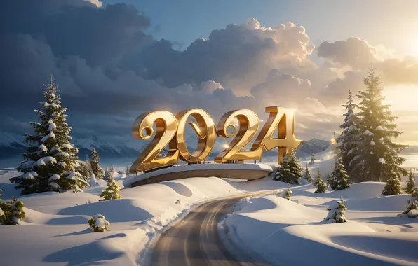 Picture figures, New year, golden, winter, snow, decoration, numbers, New year