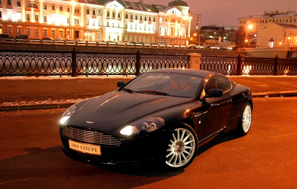 The city, lights, Vantage, Aston, Martin, supercar, DB9