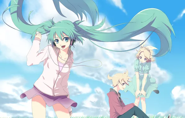 Picture joy, nature, girls, mood, headphones, player, guy, vocaloid